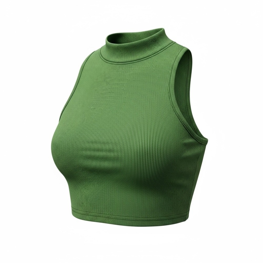 Shein Green Mock Neck Sleeveless Ribbed Tank Top Women's Crop Top